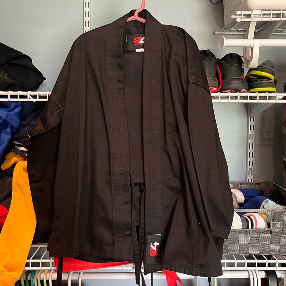 Kids black gi for karate, taekwondo